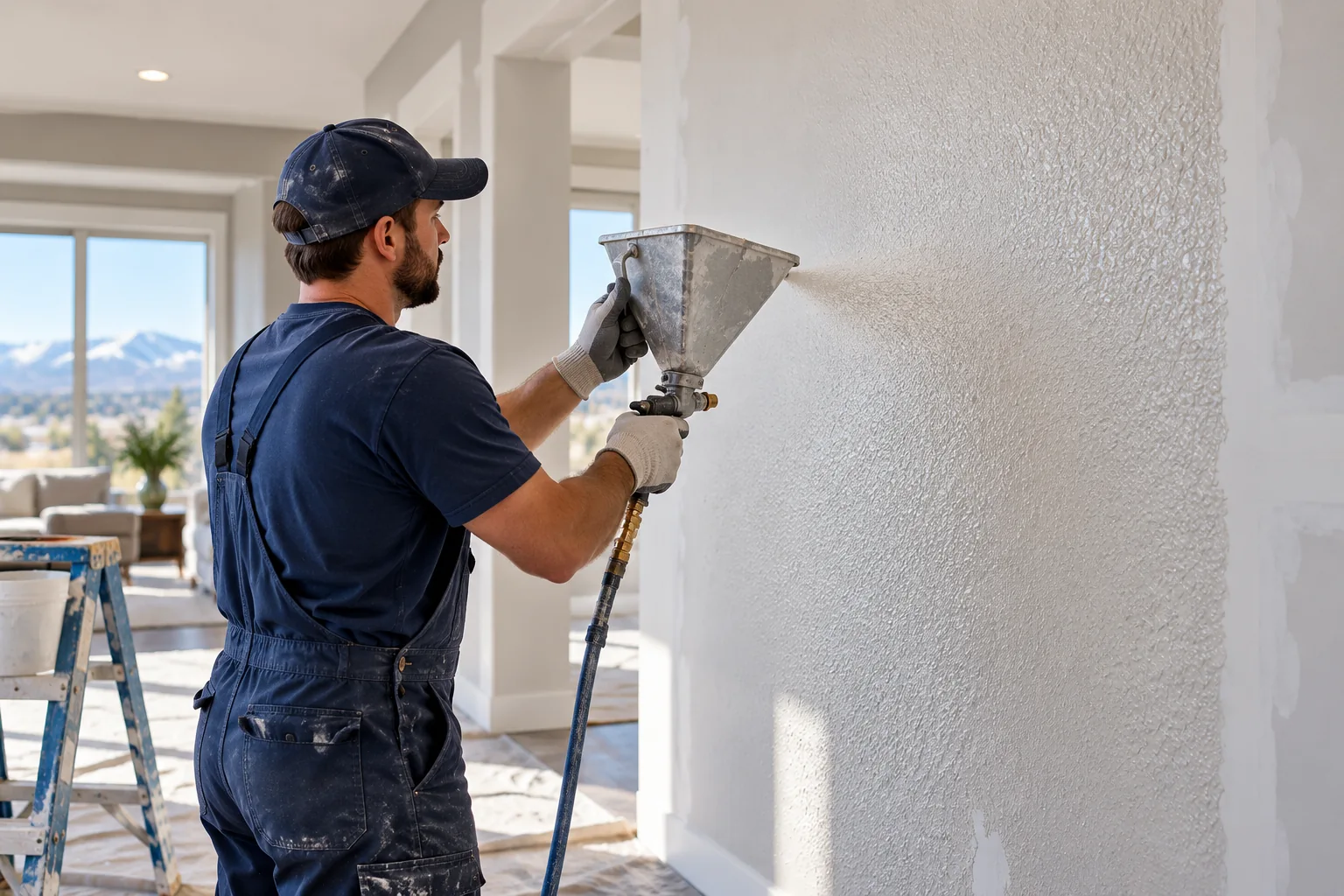 Drywall specialist applying wall texture